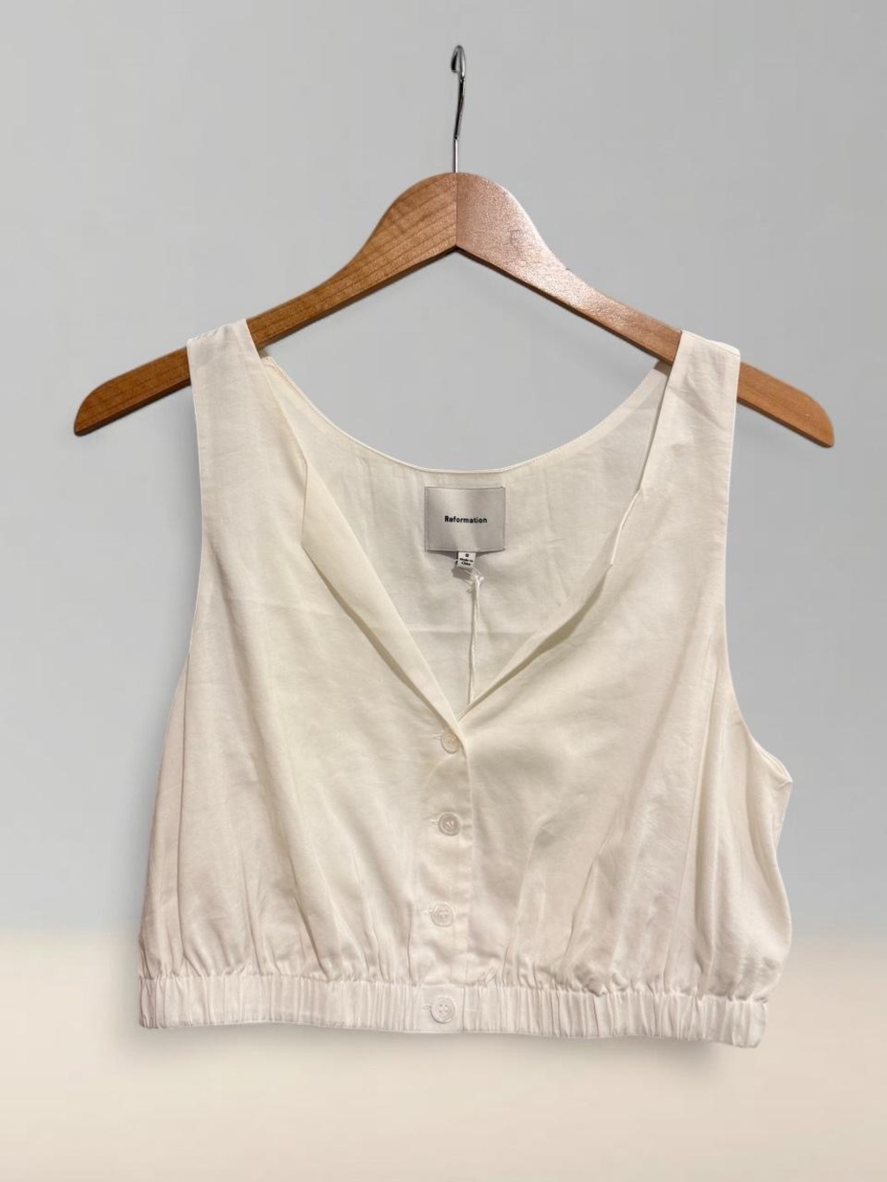 Reformation Cream Button-Front Crop Top